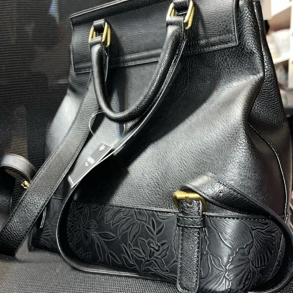 Darcy Marks London Black Embossed VEGAN Leather Backpack - Picture 3 of 3